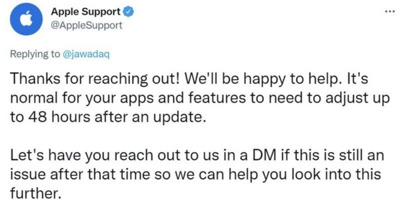  蘋果回應更新後續航力下滑狀況。（圖／翻攝自推特）