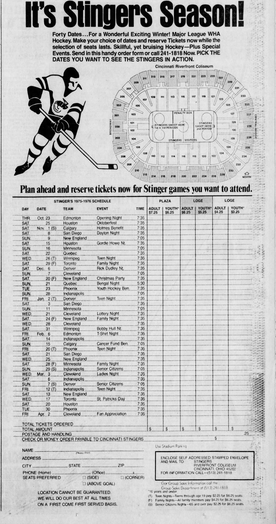 1975-76 Cincinnati Stingers schedule.