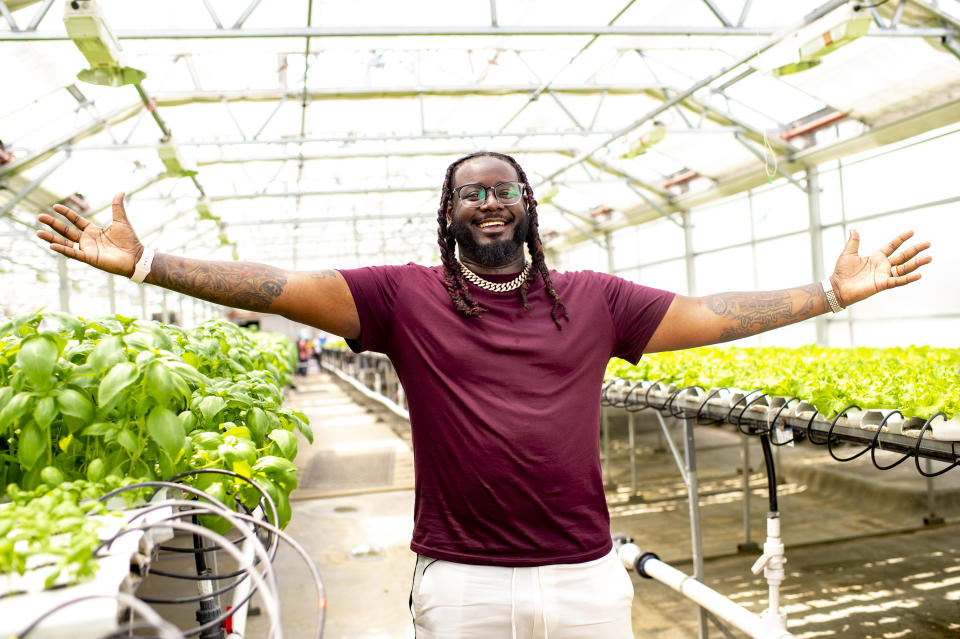 This June 5, 2019 photo shows rapper T-Pain, host of “T-Pain’s School of Business," posing for a portrait at Gotham Greens in the Brooklyn borough of New York. The program explores niche, innovative businesses founded by millennials. Many are centered on new technology and forward-thinking concepts. (Photo by Scott Gries/Invision/AP)