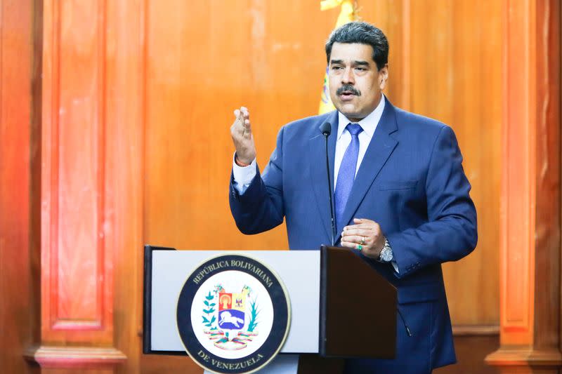 FILE PHOTO: Venezuela's President Nicolas Maduro speaks during the Venezuela's national award of journalism ceremony in Caracas