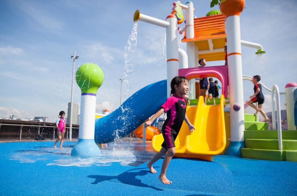 Children enjoying the facilities at the Singapore Sports Hub's kids water playground. 