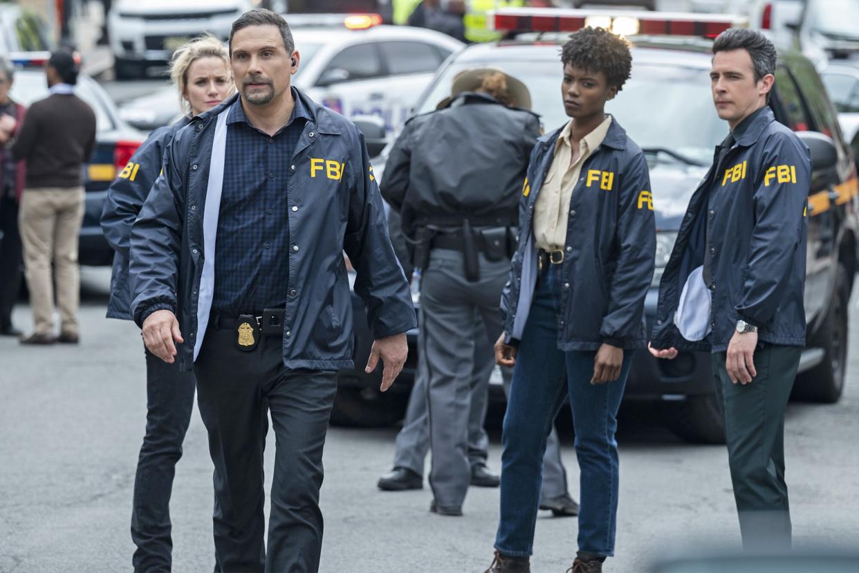 “Prodigal Son” – As the team investigates a deadly robbery that garnered a cache of automatic weapons for the killers, they discover one of the perps is a classmate of Jubal’s son, who is reluctant to cooperate with the case, on the fourth season finale of the CBS Original series FBI, Tuesday, May 24 (8:00-9:00 PM, ET/PT) on the CBS Television Network, and available to stream live and on demand on Paramount+*. Pictured (L-R): Shantel VanSanten as Nina Chase, Jeremy Sisto as Assistant Special Agent in Charge Jubal Valentine, Katherine Renee Turner as Special Agent Tiffany Wallace and John Boyd as Special Agent Stuart Scola. Photo: David M. Russell/CBS ©2022 CBS Broadcasting, Inc. All Rights Reserved