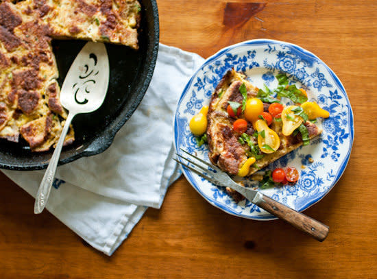 <strong>Get the recipe for <a href="http://food52.com/recipes/14049-frittata-with-bread-and-cherry-tomatoes" target="_blank" rel="noopener noreferrer">frittata with bread and cherry tomatoes﻿</a> by EmilyC via Food52.</strong>