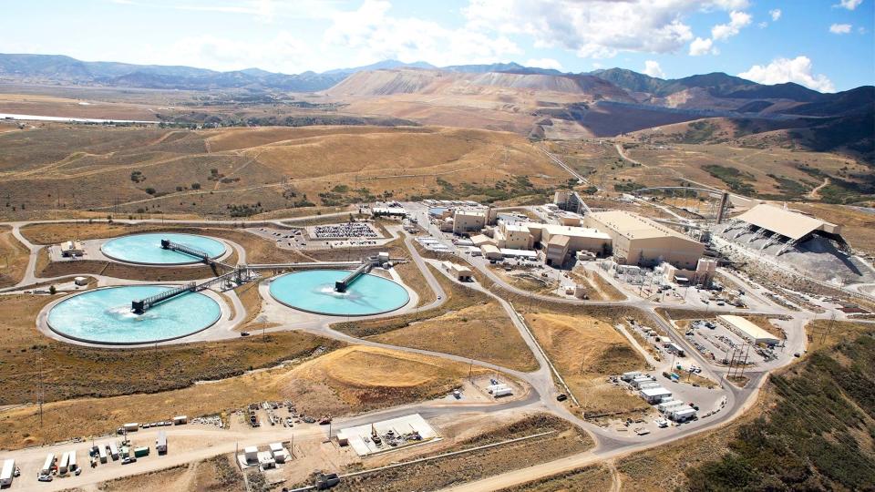 Blue skies and blue pools at a copper refinery in Utah.