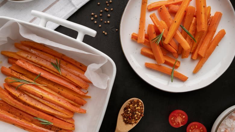 pre-cooked carrot fries with seasonings and herbs