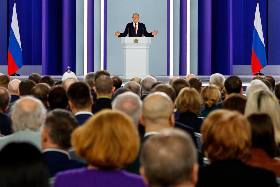 Russian President Vladimir Putin gives his annual state of the nation address in Moscow, Russia (AP)