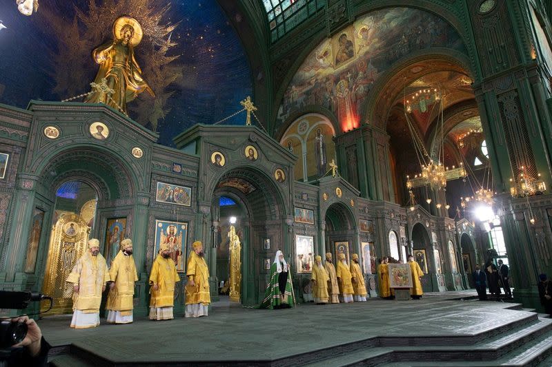 Service consecrating the new Resurrection of Christ Cathedral, outside Moscow