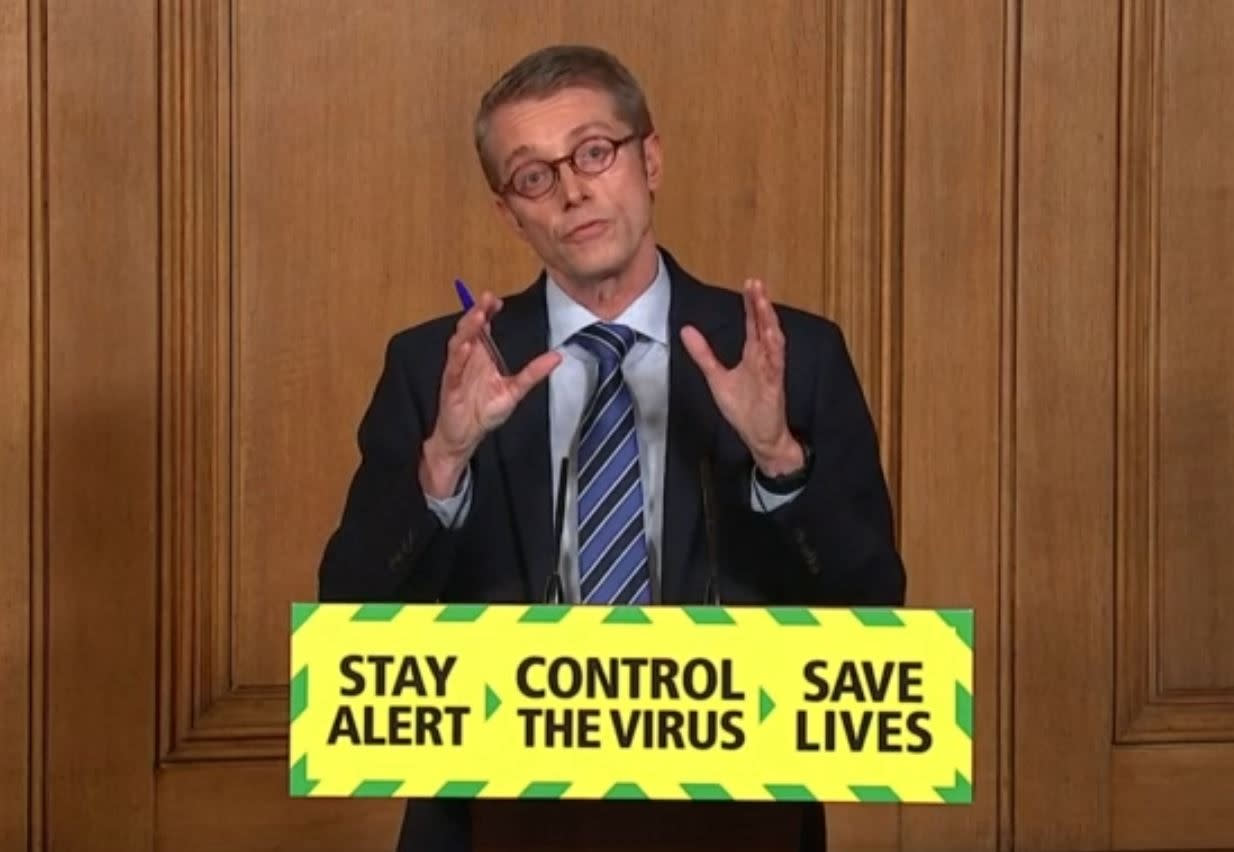 Screen grab of Professor Peter Horby, Chair of the UK government's New and Emerging Respiratory Virus Threats Advisory Group during a media briefing in Downing Street, London, on coronavirus (COVID-19).