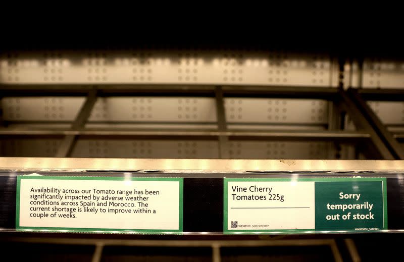 FILE PHOTO: Empty shelves of vegetables are seen in Morrisons, Newcastle-under-Lyme