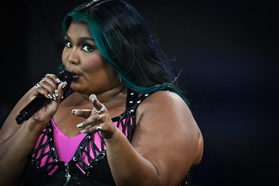 Lizzo performs at the Glastonbury festival in England on June 24.