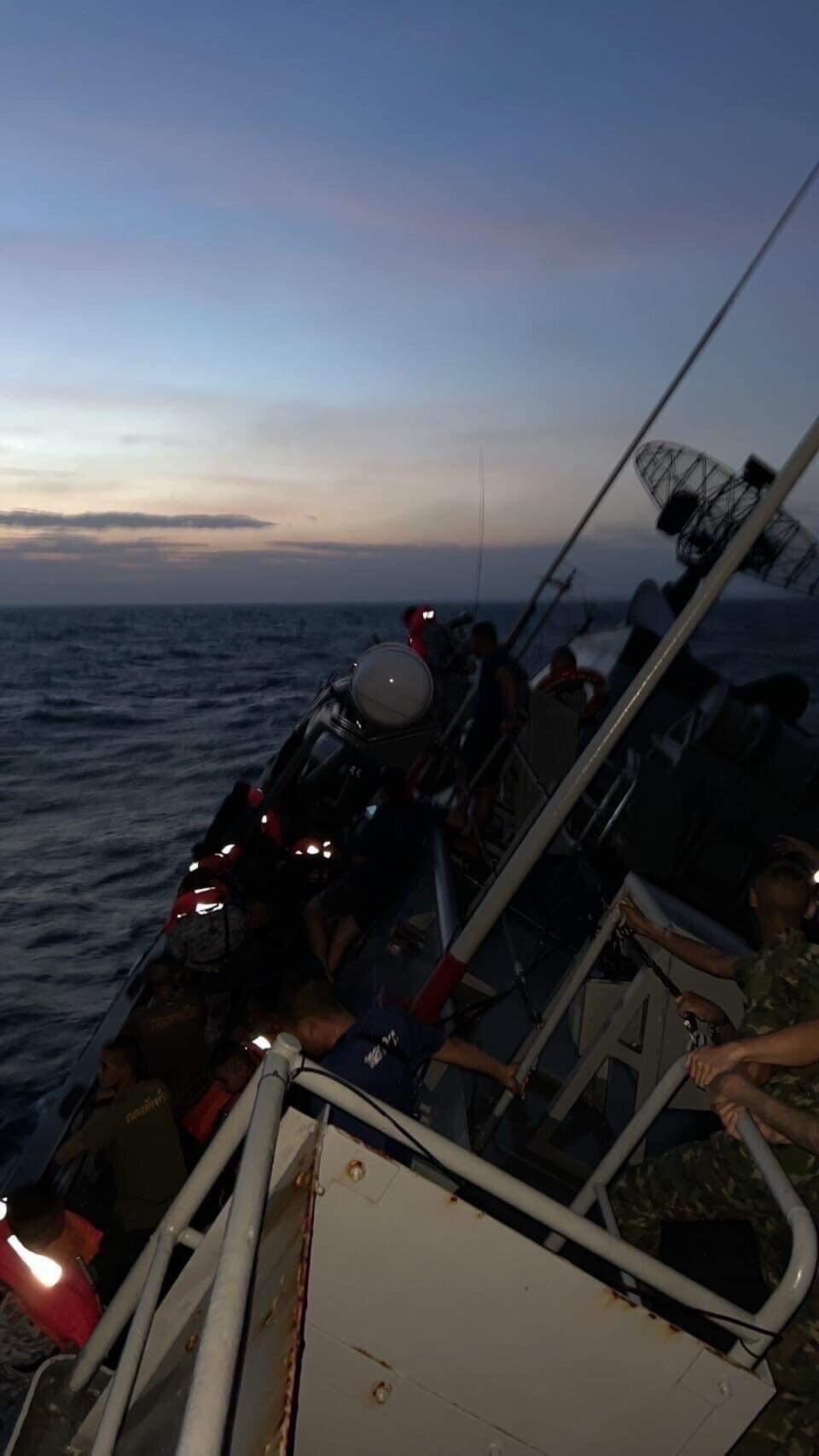 A screen grab captured from a video shows rescued people after a Royal Thai Navy corvette sank on Sunday (Anadolu Agency via Getty Images)