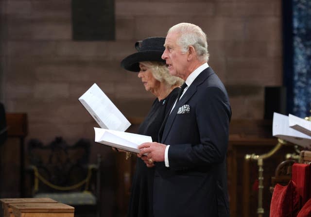 Charles and the Queen Consort at the service of reflection at St Anne’s Cathedral 