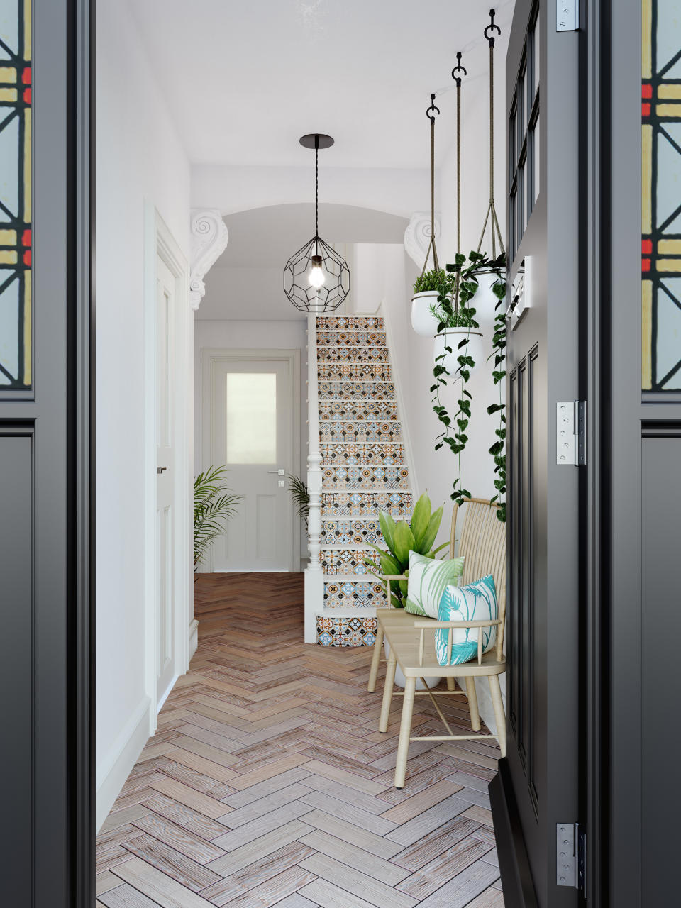 <p> Tiles are a key part of traditional hallways, however, they are less common on the stairs themselves. However, as seen in this home, tiles can make a beautiful feature of this area that is often overlooked. </p> <p> Usually, only one or two tiles high, this small area gives you the opportunity to incorporate beautiful highly decorative tiles into your space. Since the space is only small, you can afford to use more expensive tiles without breaking the bank. You can also splurge in terms of pattern. </p>