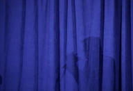 <p>Republican presidential candidate Donald Trump casts a shadow on a curtain as he speaks at the Polish National Alliance, Sept. 28, 2016, in Chicago. (Photo: John Locher/AP) </p>