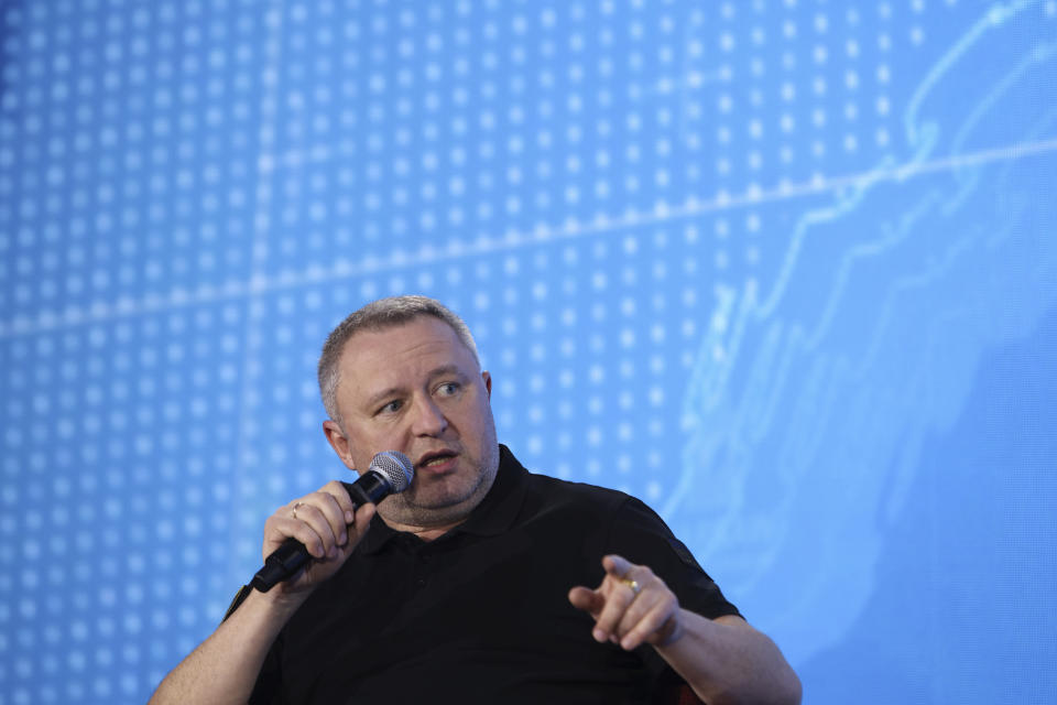 Prosecutor General of Ukraine Andriy Kostin participates in a panel discussion at the Warsaw Security Forum in Warsaw, Poland, Wednesday, Oct. 5, 2022. (AP Photo/Michal Dyjuk)