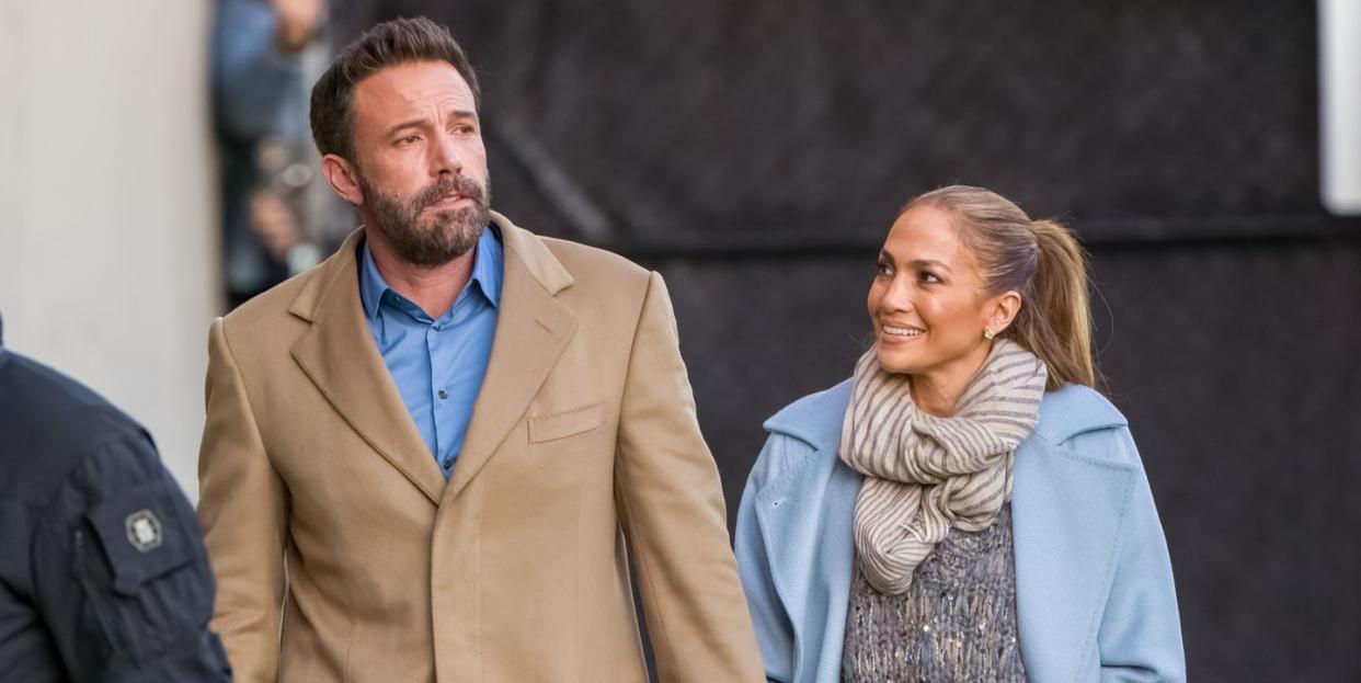 los angeles, ca december 15 ben affleck and jennifer lopez are seen at jimmy kimmel live on december 15, 2021 in los angeles, california photo by rbbauer griffingc images