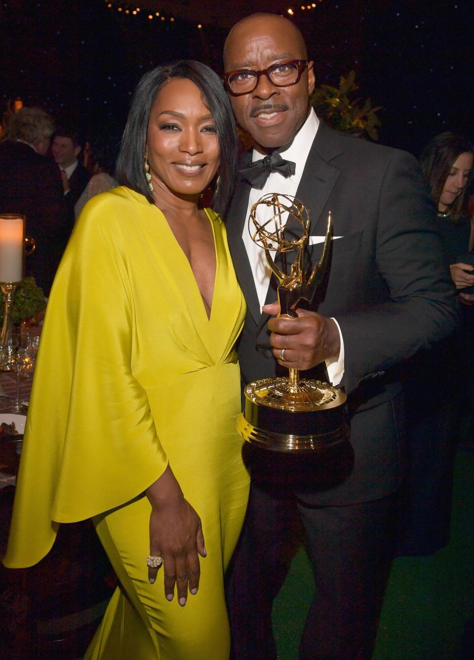 Courtney B. Vance (R), winner of the award for Outstanding Lead Actor in a Limited Series or Movie for 'The People vs. OJ Simpson: American Crime Story,' and actress Angela Bassett attend the 68th Annual Primetime Emmy Awards Governors Ball at Microsoft Theater on September 18, 2016 in Los Angeles, California