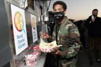 <p>Michael B. Jordan gets a bite to eat at A Night at the Drive-In, hosted by Amazon Studios and Outlier Society and featuring <i>Black Panther</i> and <i>Creed</i>, at the Paramount Drive-In in L.A. on Wednesday.</p>