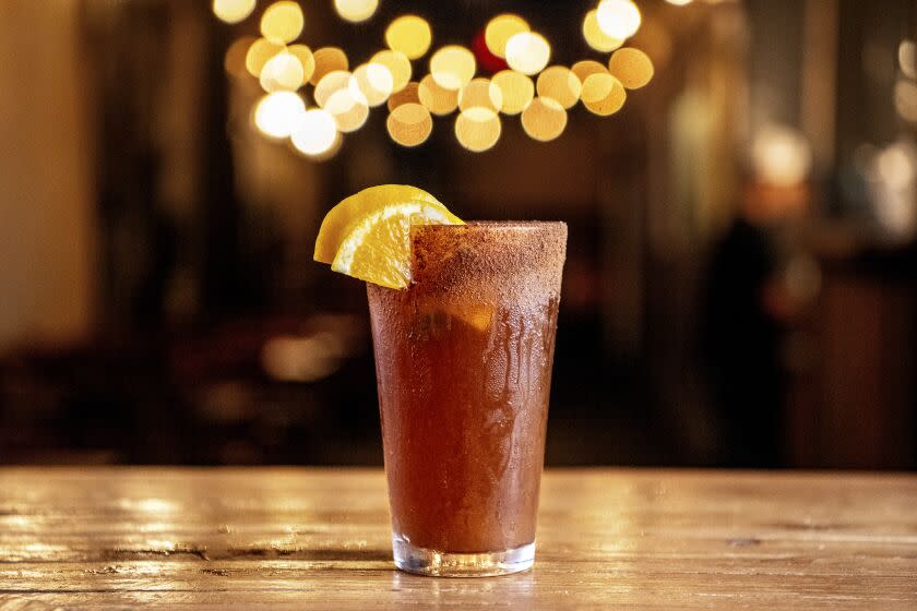 WHITTIER, CA - AUGUST 05: Smokey Brown Michelada from Colonia Publica on Friday, Aug. 5, 2022 in Whittier, CA. (Mariah Tauger / Los Angeles Times)