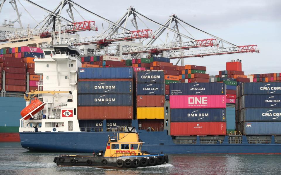 Container ships passing near Southampton Docks last year - Andrew Matthews /PA