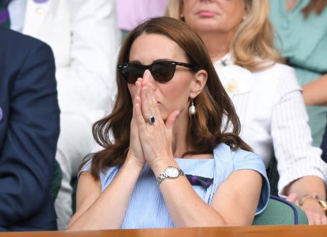 The royal appeared to have a blast as she and Prince William watched Novak Djokovic go head-to-head with Roger Federer.