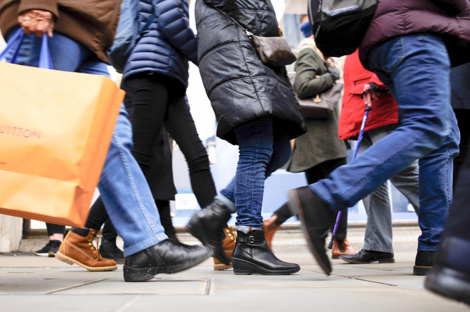 Shoppers seen walking along Regent Street in central London. February 15 sees the release of the first monthly retail sales figures of the year (for January) from the UK's Office for National Statistics. December figures revealed a 0.9 percent fall in sales from the month before, which saw a 1.4 percent rise widely attributed to the impact of 'Black Friday' deals encouraging earlier Christmas shopping. More generally, with a potential no-deal departure from the EU growing nearer and continuing to undermine consumer confidence in the UK, economy-watchers have little cause for optimism at present that any kind of turnaround for Britain's struggling retail sector might be on the horizon. (Photo by David Cliff / SOPA Images/Sipa USA)