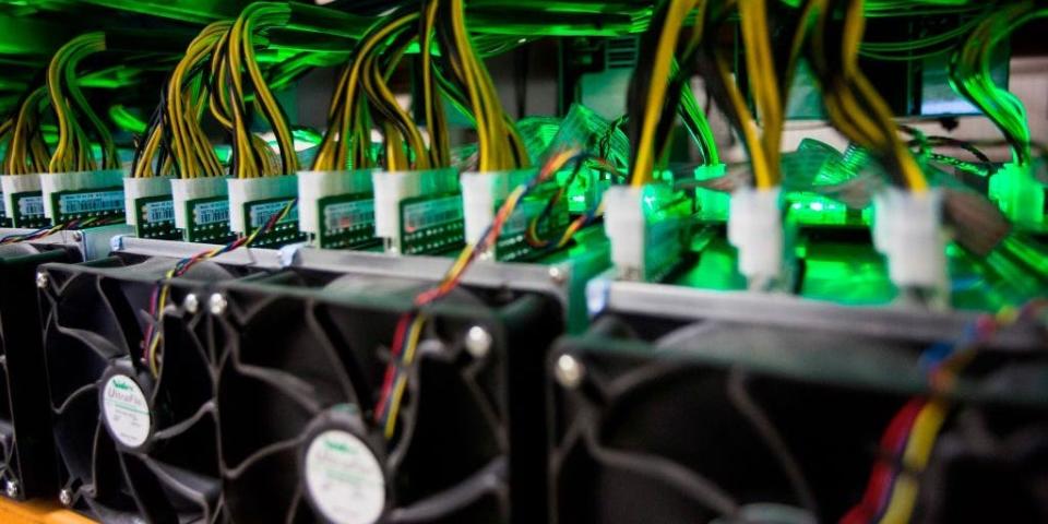 Bitcoin mining is viewed at BitFarms in Saint Hyacinthe, Quebe