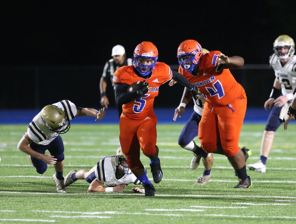 Johnson High's Amarion Scott finds some running room during a Sept. 10 game against Brantley County at Savannah High School Stadium.