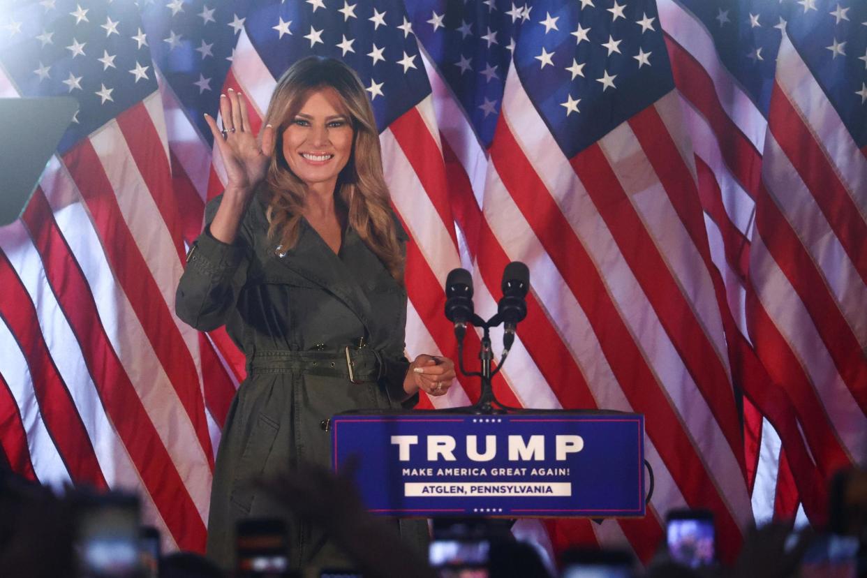 First Lady Melania Trump waves during the campaign event in Atglen, Pennsylvania: REUTERS