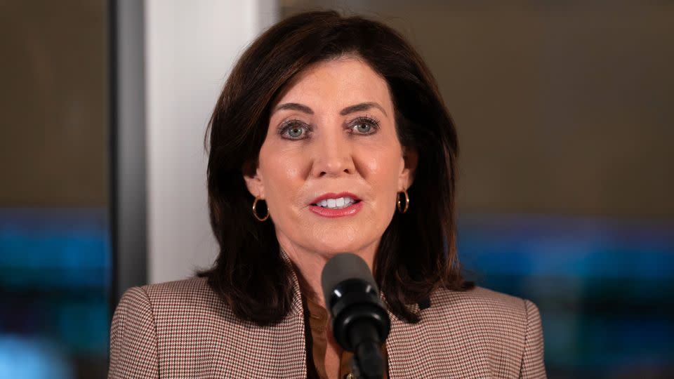 New York Governor Kathy Hochul speaks during a press conference to announce new subway safety measures at NYCTA Rail Control Center on March 6, 2024 in New York City. - Adam Gray/Getty Images