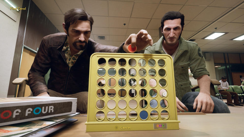 Two men playing Connect 4 in A Way Out