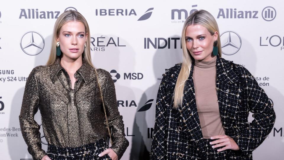 Eliza Spencer  and Amelia Spencer attend the front row at the Lola Casademunt by Maite fashion show during the Mercedes Benz Fashion Week Madrid at Ifema on February 17, 2024 in Madrid, Spain.