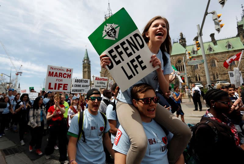 FILE PHOTO: Anti-abortion protesters take part in the National March for Life in Ottawa