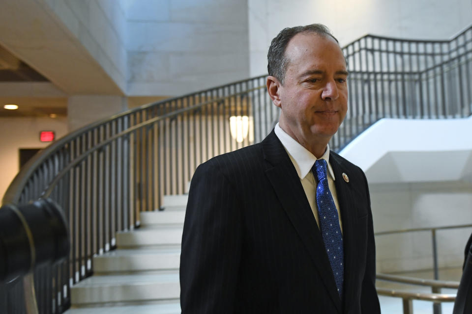 House Permanent Select Committee on Intelligence Chairman Rep. Adam Schiff, D-Calif., arrives on Capitol Hill for the interview with U.S. Ambassador to the European Union Gordon Sondland as part of the impeachment inquiry. (AP Photo/Susan Walsh)