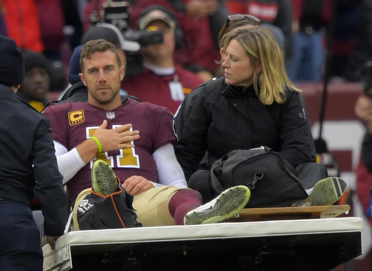 The Redskins do not expect quarterback Alex Smith to play next season after the gruesome leg injury he suffered in Week 11. (Getty Images)