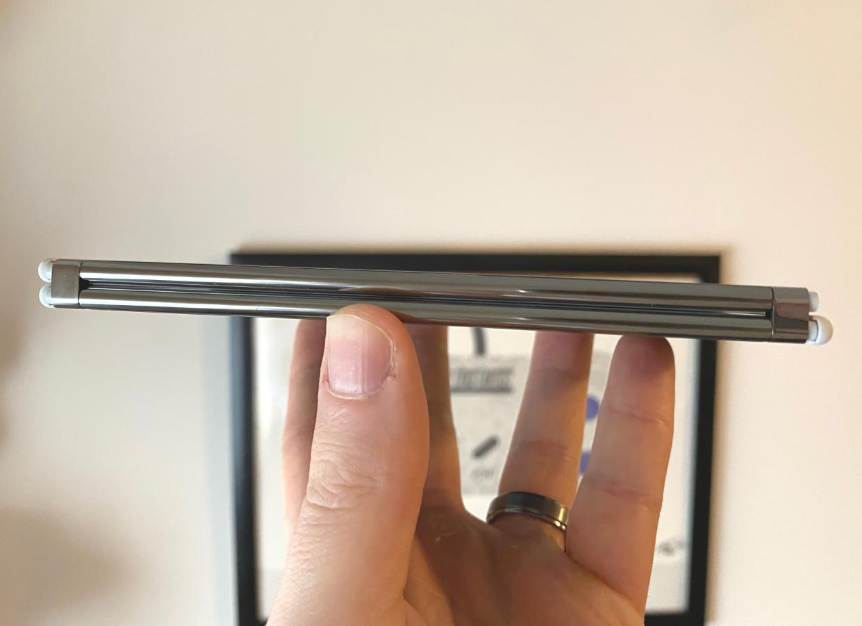 The Surface Duo is surprisingly thin for a two-screen phone. (Image: Dan Howley)
