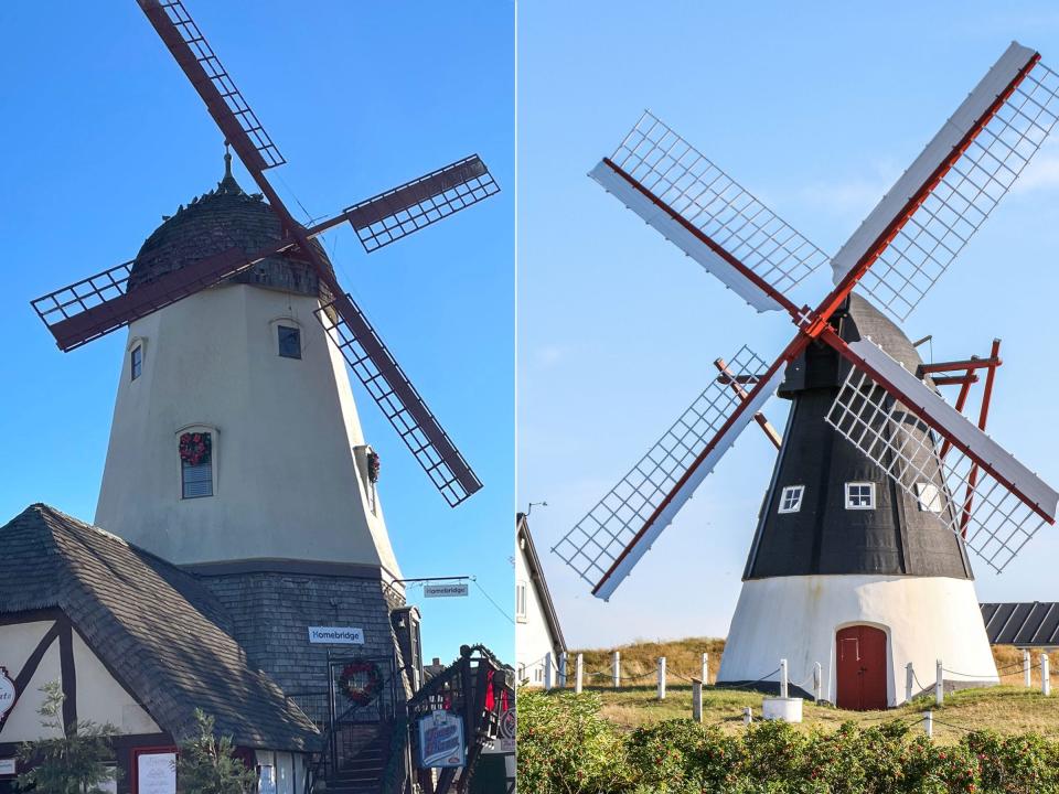 A windmill in Solvang and a windmill in Demark
