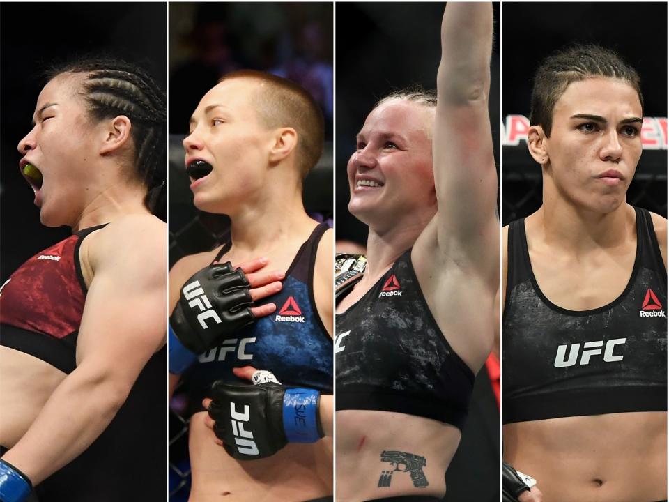 Weili Zhang takes on Rose Namajunas, while Valentina Shevchenko faces Jessia Andrade (L-R) (Getty)