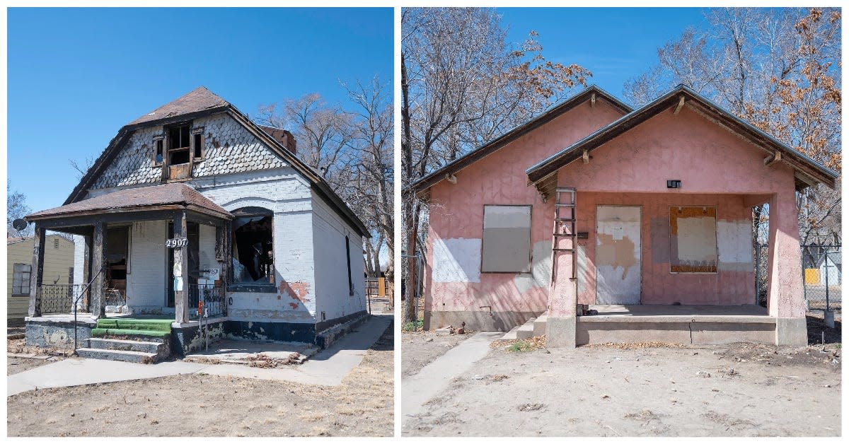 The city of Pueblo will launch an online auction this spring that will allow Puebloans to bid on vacant properties that have liens on them. Pictured are vacant houses in Pueblo at 2907 Second Ave. (left) and 701 Beulah Ave. (right).