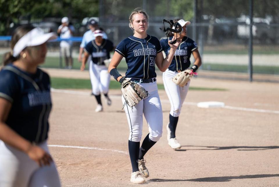 Central Catholic pitcher Randi Roelling struck out 19 of the 23 batters during the Northern California Regional Division III semifinal playoff game with Pleasant Valley at Central Catholic High School in Modesto, Calif., Thursday, June 1, 2023.