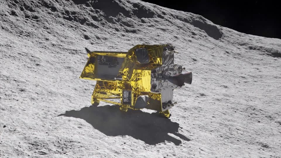 An artist's depiction shows what the "Moon Sniper" mission will look like after landing on the lunar surface. - JAXA