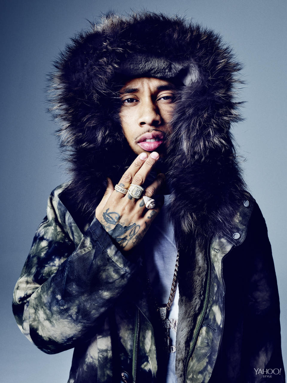 Tyga in Yves Salomon.