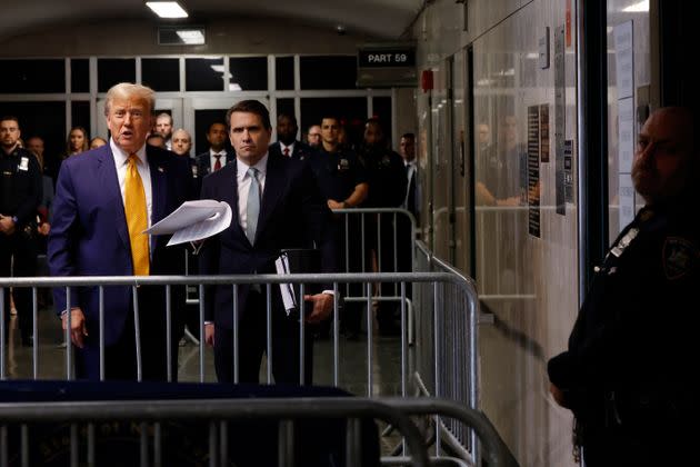 Donald Trump comments on the case against him before leaving the New York courtroom on Tuesday, May 14.