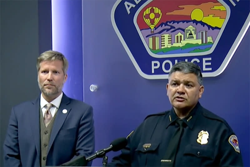 Albuquerque Police Chief Harold Medina speaks with the media about the recent shootings at the homes and businesses of local elected officials. (KOB)