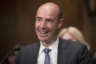 Secretary of Labor nominee Eugene Scalia speaks during his nomination hearing on Capitol Hill, in Washington, Thursday, Sept. 19, 2019. (AP Photo/Cliff Owen)