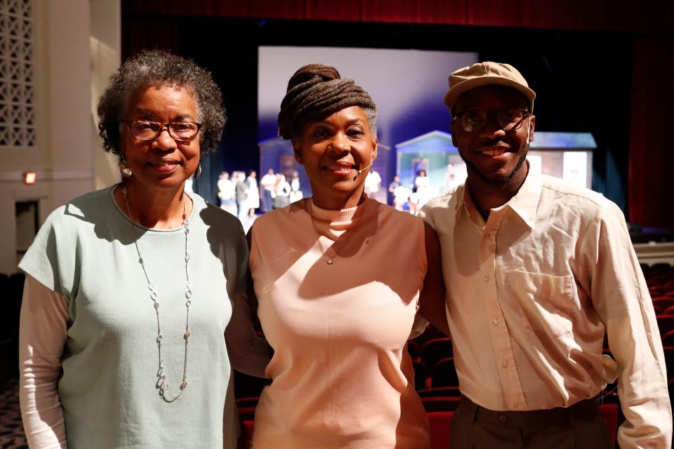 From left, Linnentown descendant and creators of Linnentown: The Musical, Hattie Thomas Whitehead, Tracy Brown in the role of Hattie's mother Laura Thomas and Savonte Wilson in the role of Hattie's father Abe Singer. Linnentown: The Musical opens April 12, 2024 at the Classic Center.
