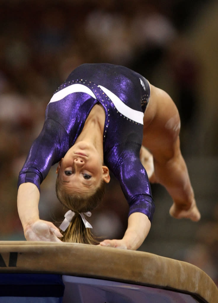 Shawn Johnson competes on the vault during day four of the 2008 U.S. Olympic Team Trials for gymnastics at the Wachovia Center on June 22, 2008 in Philadelphia, Pennsylvania.