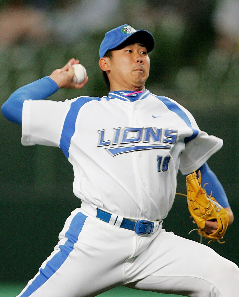 松坂大輔為西武獅隊史上18號王牌的代表之一。（Photo credit should read AFP/AFP via Getty Images）