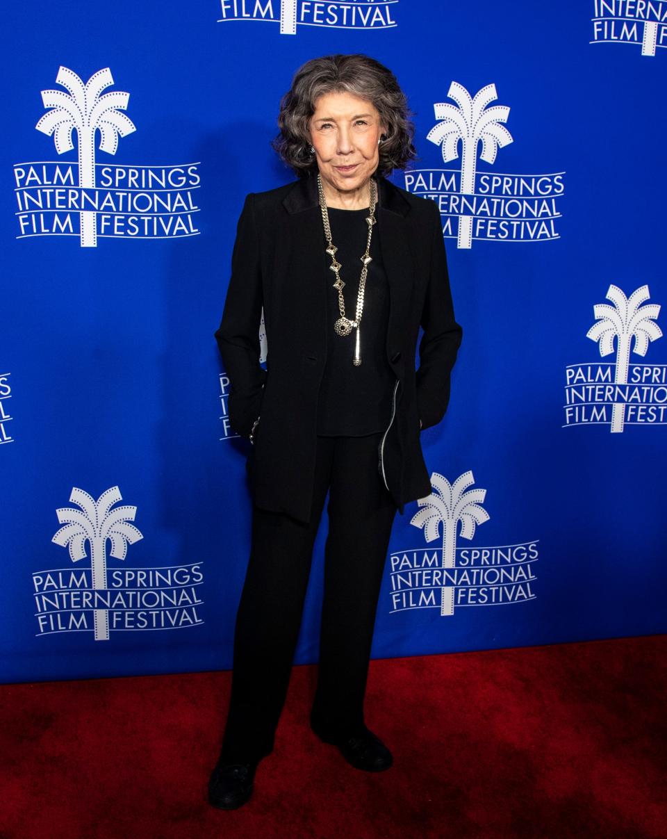 Actress Lily Tomlin poses on the red carpet before the world premiere for "80 For Brady" during the Palm Springs International Film Festival in Palm Springs, Calif., Friday, Jan. 6, 2023.