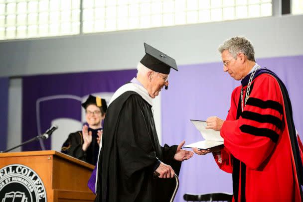 PHOTO: Fred Taylor walks the stage at the Cornell College commencement ceremony on May 14, 2023. (Megan Amr/Cornell College)